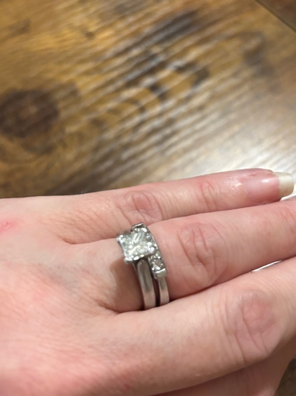 .9 solitaire platinum princess cut ring and wedding band with 5 VS1 diamonds.